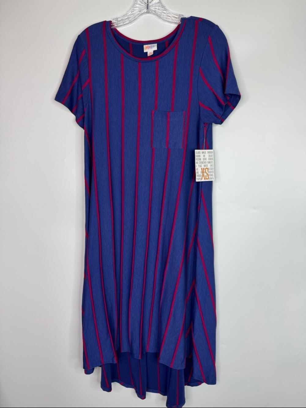 Lularoe Blue Red Striped Carly Dress Size XS NWT